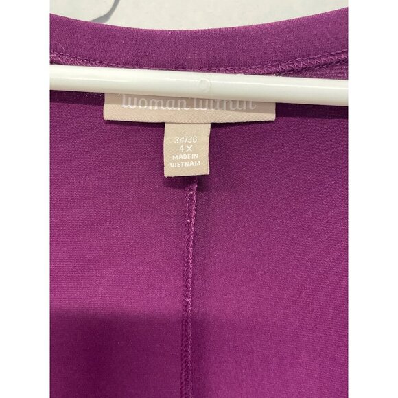 Woman Within 4X (34/36) Purple Tunic Top 3/4 Sleeve Asymmetrical Hem Stretchy - Picture 2 of 4